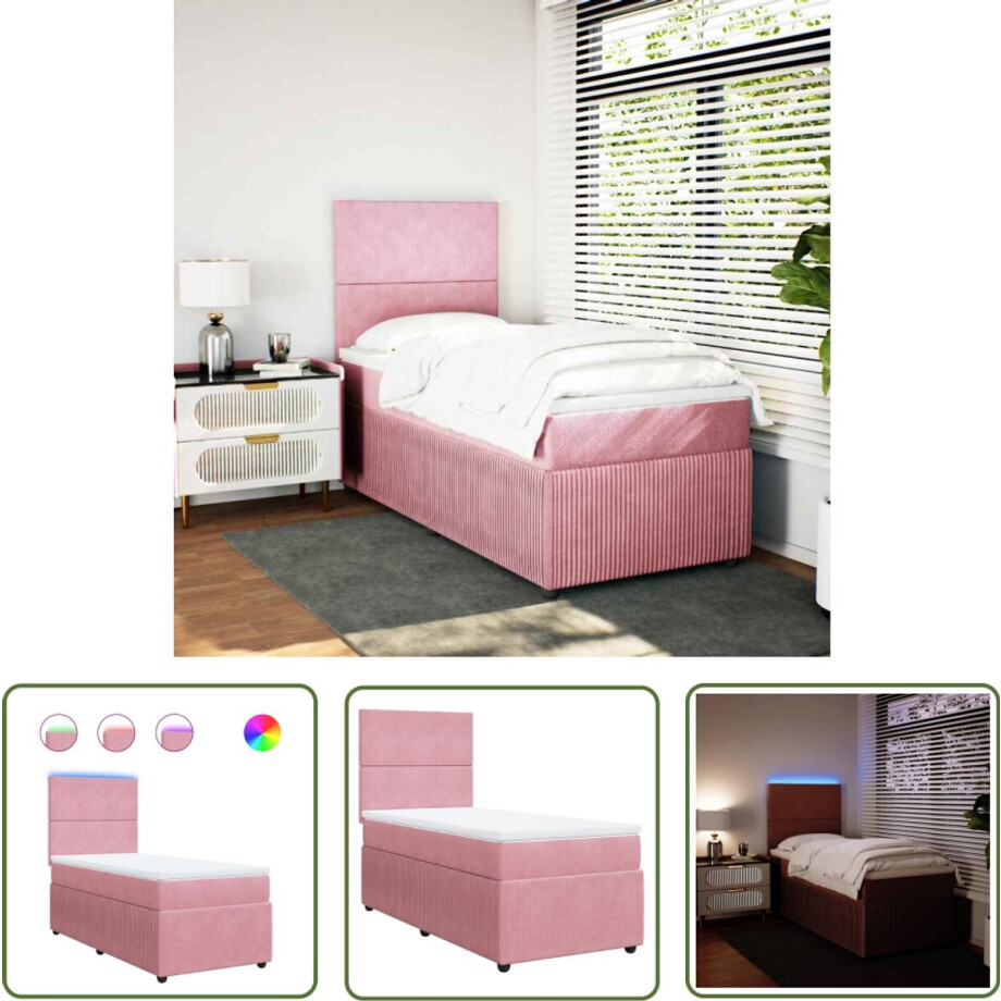 vidaXL Boxspringbed - Boxspring - Boxspring met matras fluweel roze 80x200 cm - Matras - Fluweel - Roze vidaXL Boxspringbed - Boxspring - Boxspring met matras fluweel roze 80x200 cm - Matras - Fluweel - Roze afbeelding 1