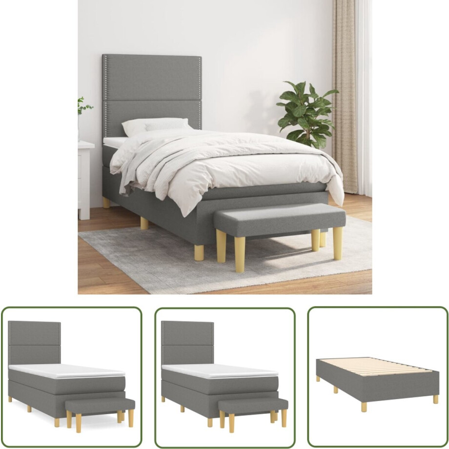 vidaXL Donkere Kleuren - Boxspringbed - Boxspring met matras stof donkergrijs 100x200 cm - Slaapcomfort - Pocketing Matras - Adjustable Headboard vidaXL Donkere Kleuren - Boxspringbed - Boxspring met matras stof donkergrijs 100x200 cm - Slaapcomfort - Pocketing Matras - Adjustable Headboard afbeelding 1