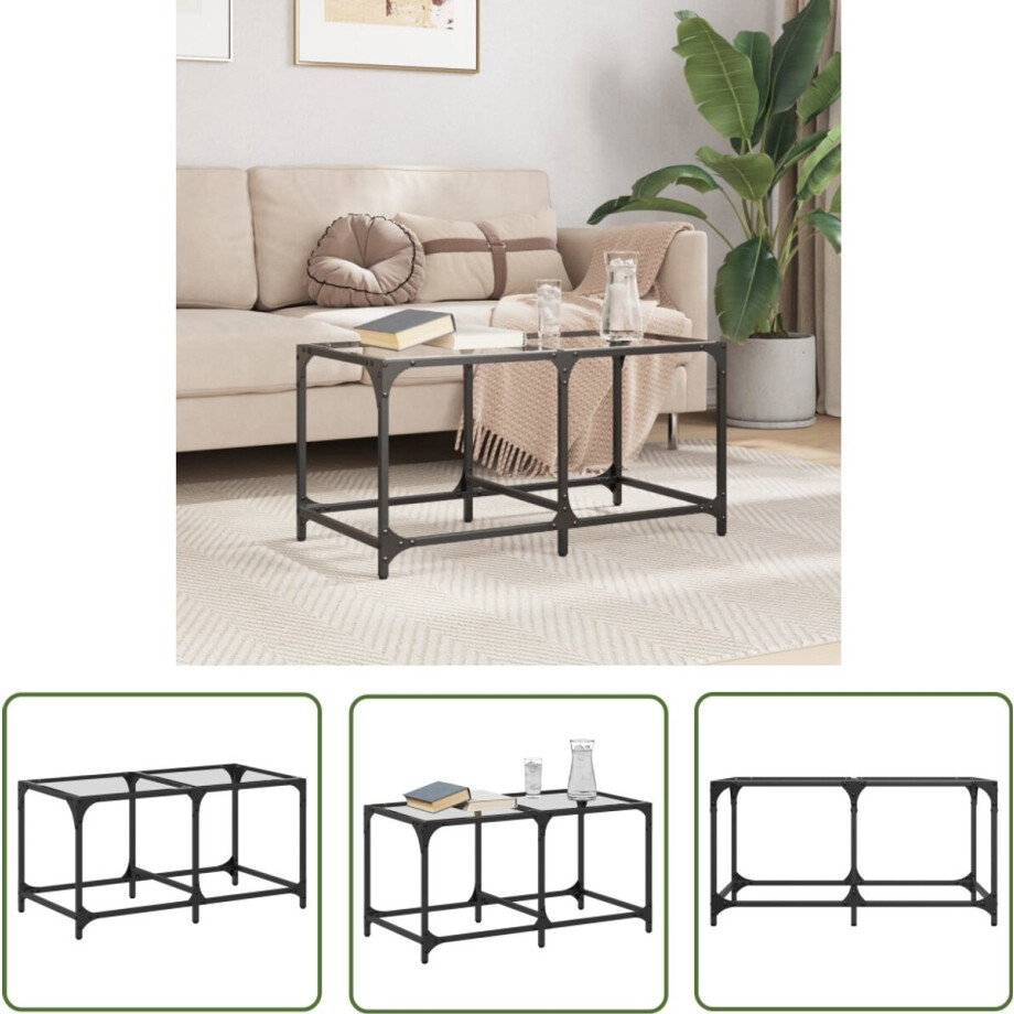 vidaXL Houten Salontafel - Salontafel - Salontafel met transparant glazen blad 78,5x40x40 cm staal - Transparante Salontafel - Design Salontafel - Living Room Table afbeelding 1