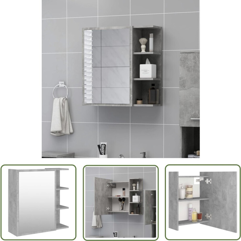vidaXL Badkamerspiegels - Badkamermeubel - Badkamerspiegelkast 62,5x20,5x64 cm bewerkt hout betongrijs - Make-up Spiegel - Opslagoplossing - Houten Spiegelkast afbeelding 1