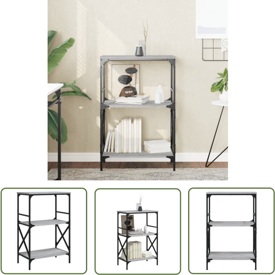 vidaXL Houten Boekenkast - Boekenkast - Boekenkast 4-laags 59x35x90,5 cm bewerkt hout grijs sonoma - Grijze Boekenkast - Bibliotheek Meubilair - Woonaccessoires afbeelding 1