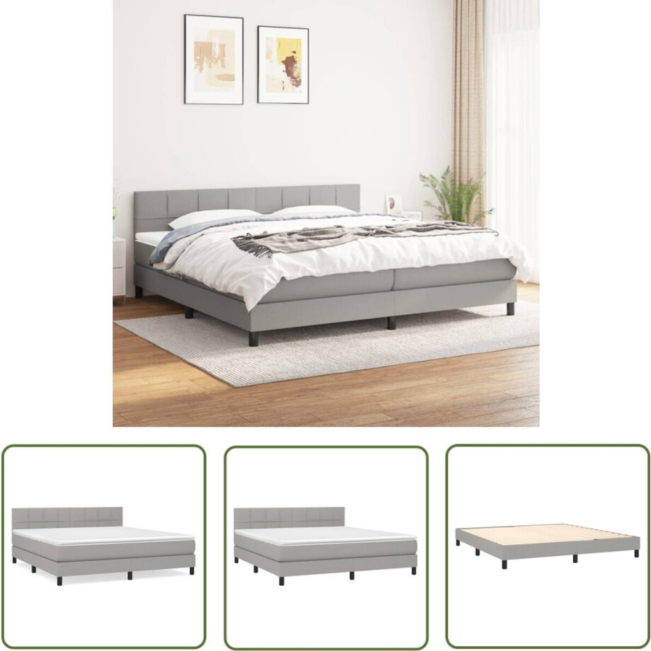 vidaXL Boxspring - Boxspringbed - Boxspring met matras stof lichtgrijs 180x200 cm - Slaapkamerinrichting - Tweepersoonsbed - Grijs Bed afbeelding 1