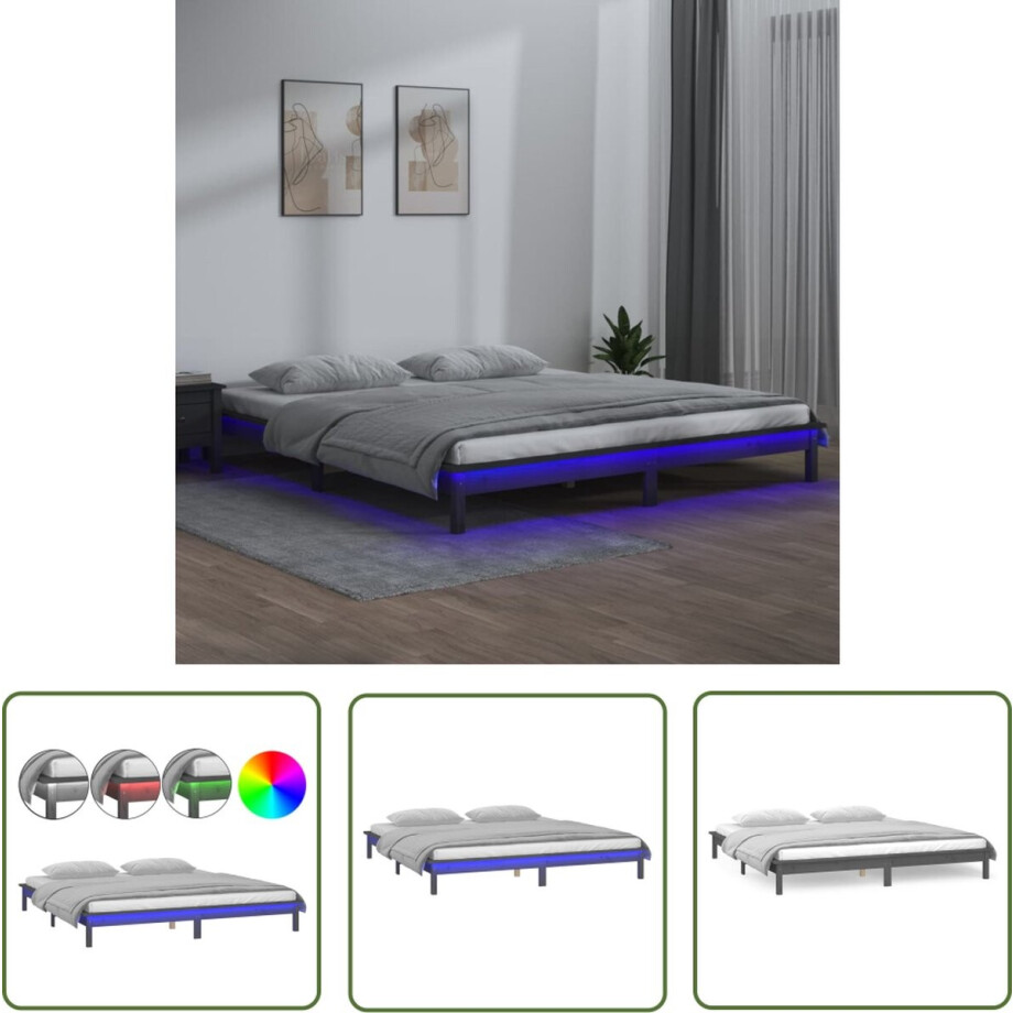 vidaXL Led Verlichting - Houten Bedframe - Bedframe LED massief hout grijs 140x190 cm - Slaapkamers - Bed - Grieze Bedframe vidaXL Led Verlichting - Houten Bedframe - Bedframe LED massief hout grijs 140x190 cm - Slaapkamers - Bed - Grieze Bedframe afbeelding 1