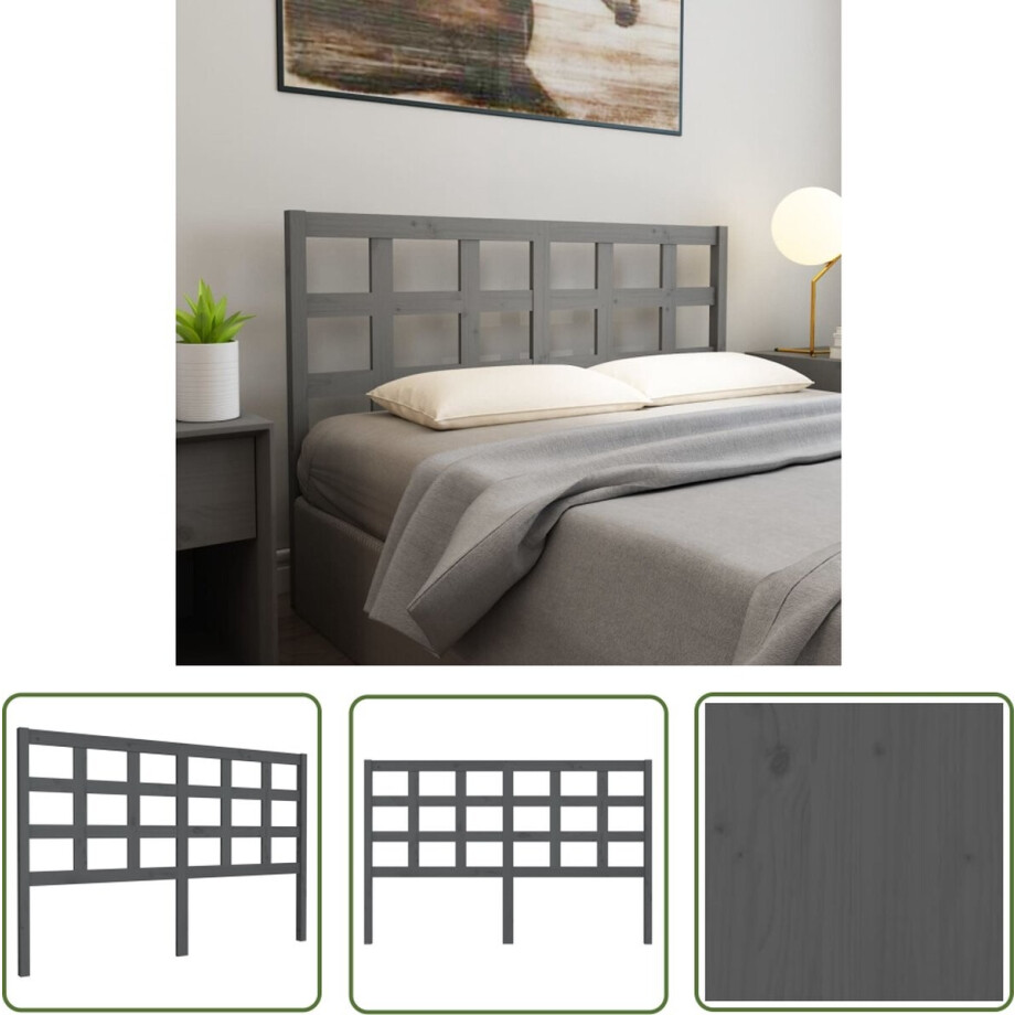vidaXL Hoofd Bord - Houten Hoofdbord - Hoofdbord 156x4x100 cm massief grenenhout grijs - Hoofdeinde - Grijze Hoofdbord - Massief Hout afbeelding 1