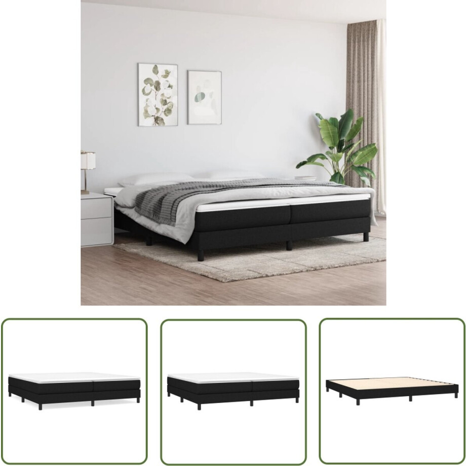 vidaXL Pocketveer Matras - Boxspringbed - Boxspring met matras stof zwart 200x200 cm - Boxspring - Tweepersoonsbed - Zware Boxspring afbeelding 1