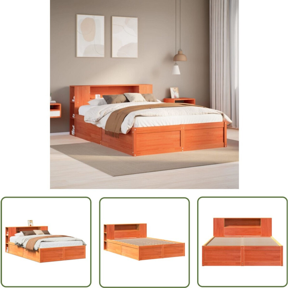 vidaXL - Bedframe - zonder - matras - massief - grenenhout - wasbruin - 160x200 - cm afbeelding 1