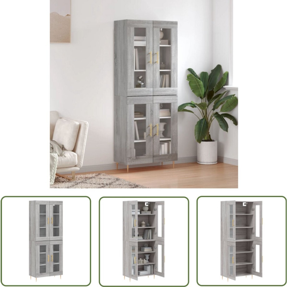 vidaXL Grijze Kast - Hoge Kast - Hoge kast 69,5x34x180 cm bewerkt hout grijs sonoma eikenkleurig - Houten Kast - Opslagkast - Kledingkast vidaXL Grijze Kast - Hoge Kast - Hoge kast 69,5x34x180 cm bewerkt hout grijs sonoma eikenkleurig - Houten Kast - Opslagkast - Kledingkast afbeelding 1