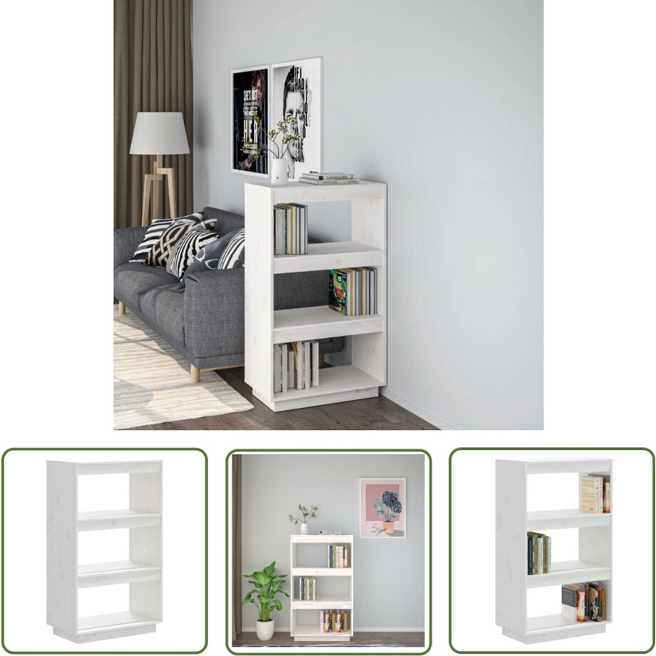 vidaXL Boekenkast - Boekenkasten - Boekenrek - Boekenschap - Boekenkast/kamerscherm 60x35x103 cm massief grenenhout wit afbeelding 1