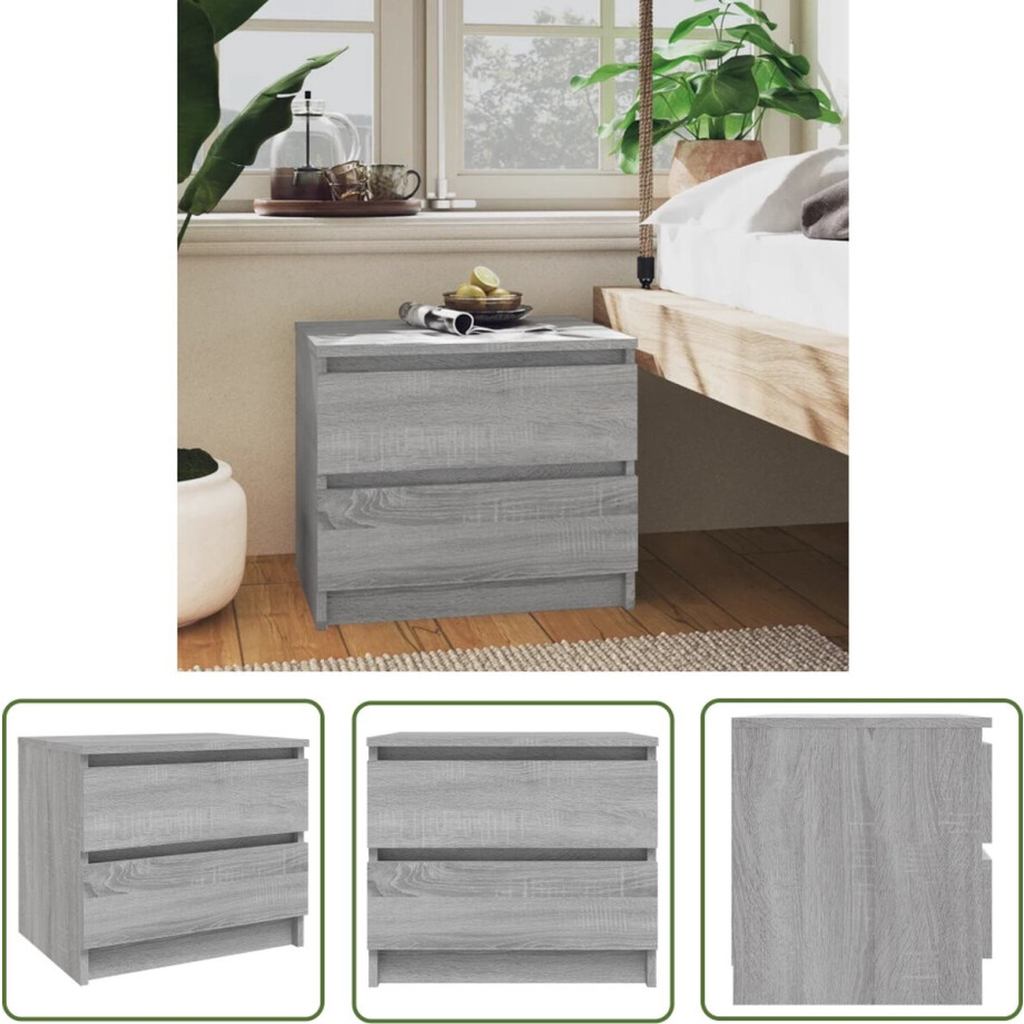 vidaXL Bijzettafel - Nachtkastje - Nachtkastje 50x39x43,5 cm bewerkt hout grijs sonoma eikenkleur - Slaapkamervloer - Houten Meubilair - Grijze Meubels afbeelding 1