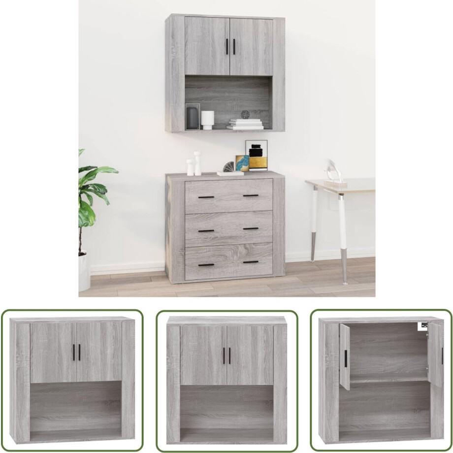 vidaXL Grijze Wandkast - Wandkast - Wandkast 80x33x80 cm bewerkt hout grijs sonoma eikenkleurig - Houten Wandkast - Sonoma Eiken - Opbergkast afbeelding 1