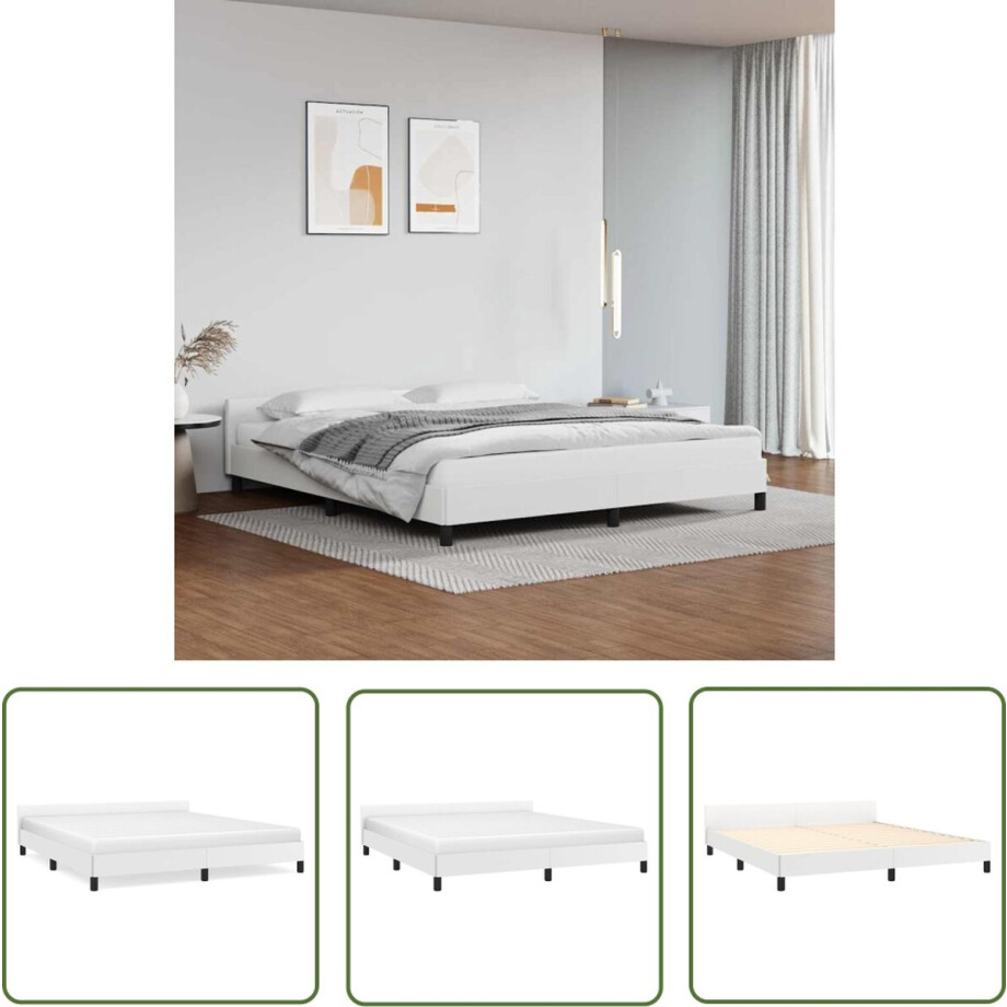 vidaXL Kunstleder Bed - Bedframe - Bedframe met hoofdeinde zonder matras 160x200 cm wit - Tweepersoons Bed - Boxspring Bed - Wit Bed afbeelding 1