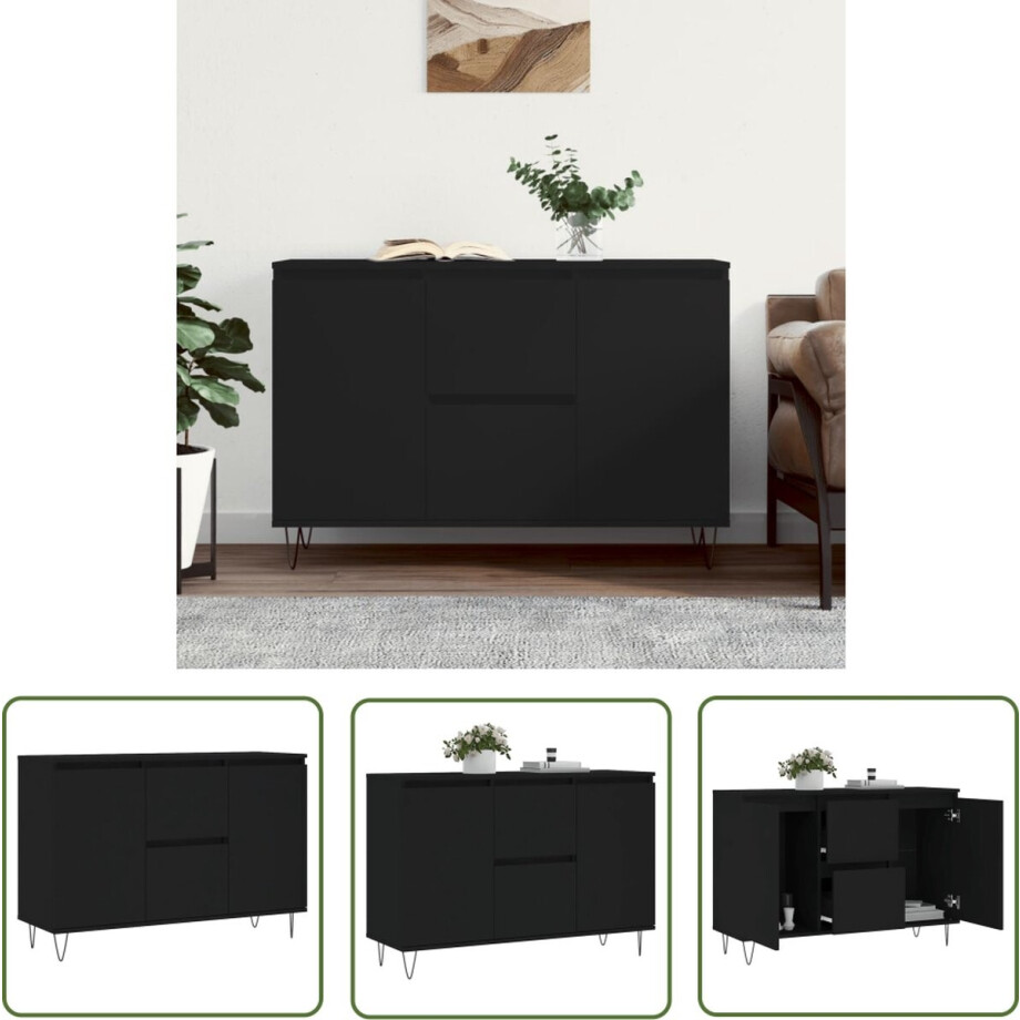 vidaXL Kast - Dressoir - Dressoir 104x35x70 cm bewerkt hout zwart - Houten Dressoir - Industrieel Design - Salontafel afbeelding 1