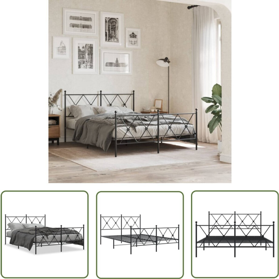 vidaXL Bed Frame Zwart - Metalen Bed Frame - Bedframe met hoofd- en voeteneinde metaal zwart 137x190 cm - Staal Bed Frame - King Size Bed Frame - Boxspring Bed Frame afbeelding 1