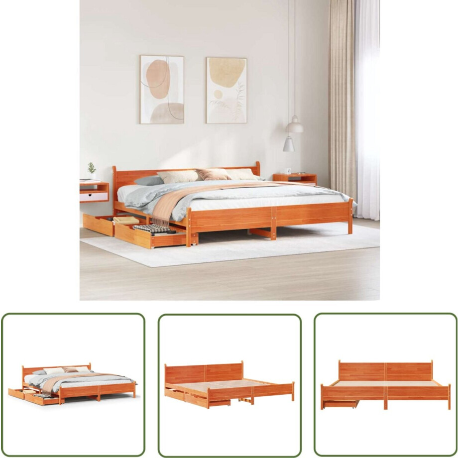 vidaXL Houten Bed - Bedframe - Bedframe zonder matras massief grenenhout wasbruin 200x200 cm - Grenenhouten Bed - Bed Met Lades - Boxspring Bed vidaXL Houten Bed - Bedframe - Bedframe zonder matras massief grenenhout wasbruin 200x200 cm - Grenenhouten Bed - Bed Met Lades - Boxspring Bed afbeelding 1