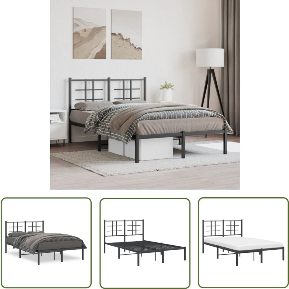 vidaXL Bed Met Hoofdbord - Metalen Bed Frame - Bedframe met hoofdbord metaal zwart 120x200 cm - Zwarte Bed - Staal Bed Frame - Boxspring Bed afbeelding 1