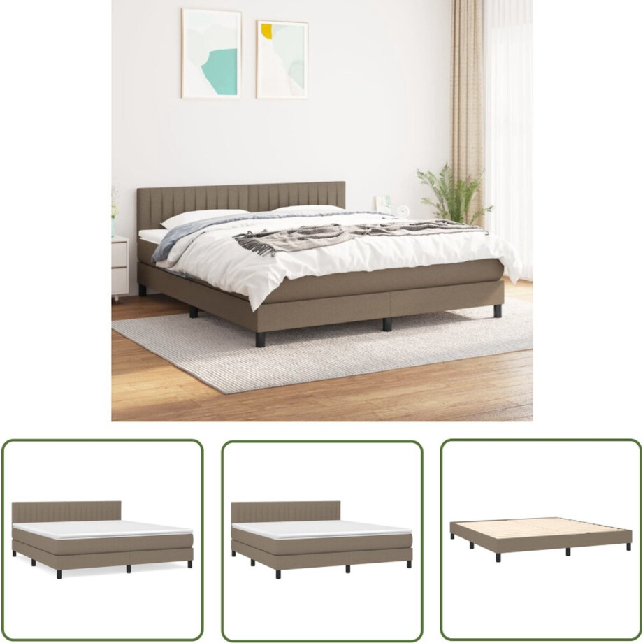 vidaXL Boxspring - Boxspringbed - Boxspring met matras stof taupe 160x200 cm - Tweepersoonsbed - Bed Frame - Stapelbed afbeelding 1