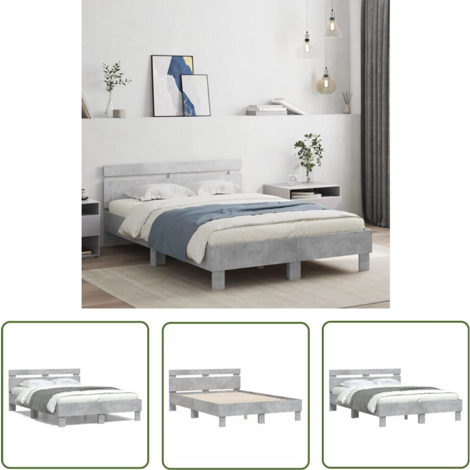 vidaXL Houten Bed Frame - Beton Grijs Bed Frame - Bedframe met hoofdeinde bewerkt hout betongrijs 120x190 cm - Tweepersoons Bed - King Size Bed - Slaapcomfort vidaXL Houten Bed Frame - Beton Grijs Bed Frame - Bedframe met hoofdeinde bewerkt hout betongrijs 120x190 cm - Tweepersoons Bed - King Size Bed - Slaapcomfort afbeelding 1