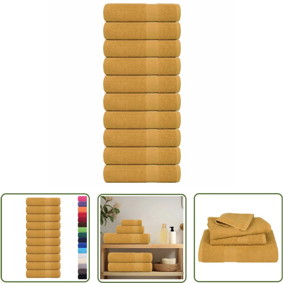 vidaXL Katoenen Handdoeken - Badhanddoeken - Badhanddoeken 10 st 100x150 cm 360 g/m² 100% katoen goudkleurig - Złote Ręczniki - Badstof - Hotel Handdoeken afbeelding 1