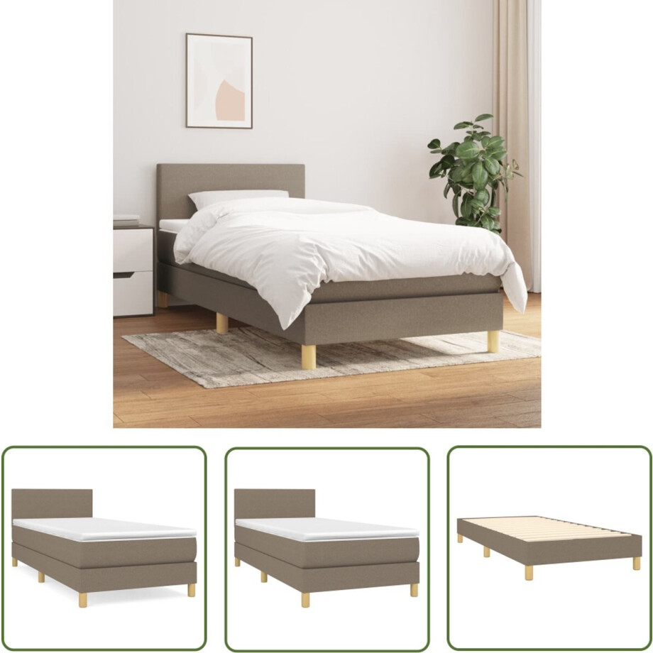 vidaXL Boxspring - Boxspringbed - Boxspring met matras stof taupe 90x200 cm - Tweepersoonsbed - Pocketed Spring Mattress - Medium Firm Mattress vidaXL Boxspring - Boxspringbed - Boxspring met matras stof taupe 90x200 cm - Tweepersoonsbed - Pocketed Spring Mattress - Medium Firm Mattress afbeelding 1