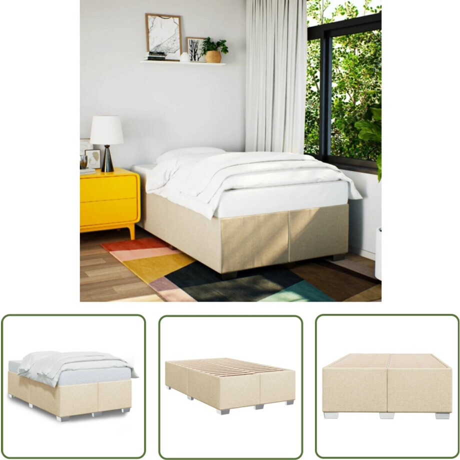 vidaXL Houten Bedframe - Bed Frame - Bedframe zonder matras 120x190 cm stof crèmekleurig - Tweepersoons Bed - Boxspring Bed - Creme Kleurig Bed afbeelding 1
