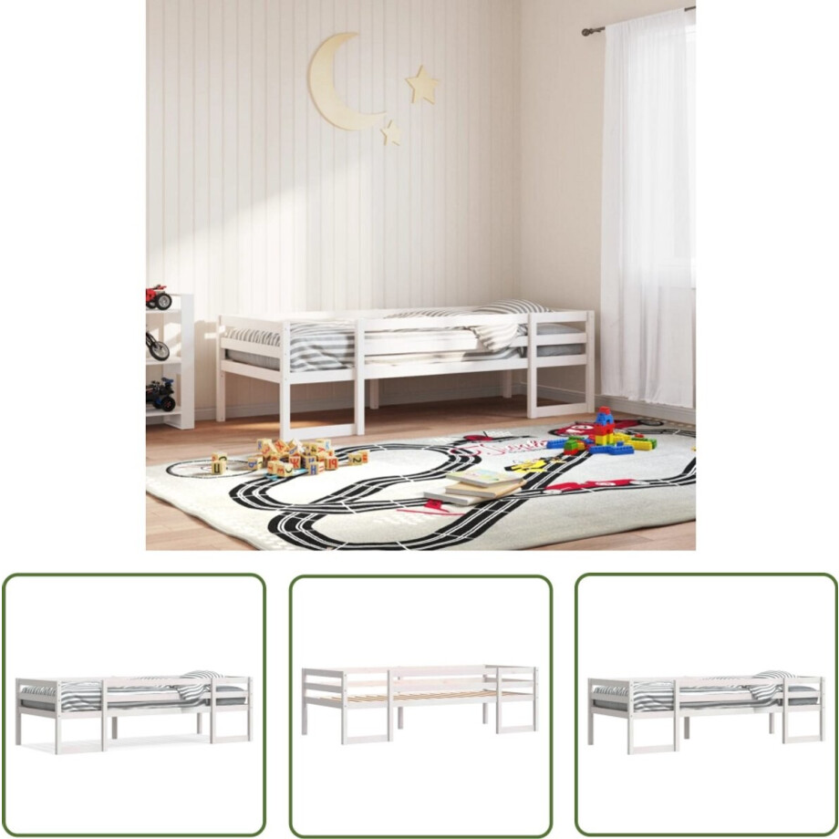 vidaXL Grenenhouten Bed - Kinderbed - Kinderbedframe massief grenenhout wit 90x190 cm - Kids Bed - Baby Bed - Kinderkamer Decoratie afbeelding 1