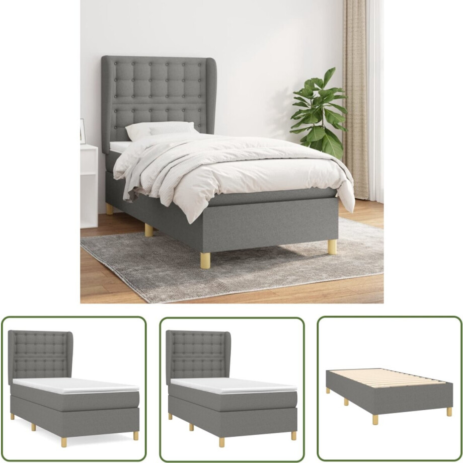vidaXL Pocketvering - Boxspringbed - Boxspring met matras stof donkergrijs 80x200 cm - Slaapcomfort - Duurzaam - Comfortabel vidaXL Pocketvering - Boxspringbed - Boxspring met matras stof donkergrijs 80x200 cm - Slaapcomfort - Duurzaam - Comfortabel afbeelding 1