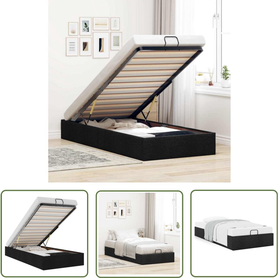 vidaXL Hoofdbord - Bed Frame - Bedframe zonder matras 90x200 cm stof zwart - Tweepersoonsbed - Stapelbaar Bed - Design Bed afbeelding 1