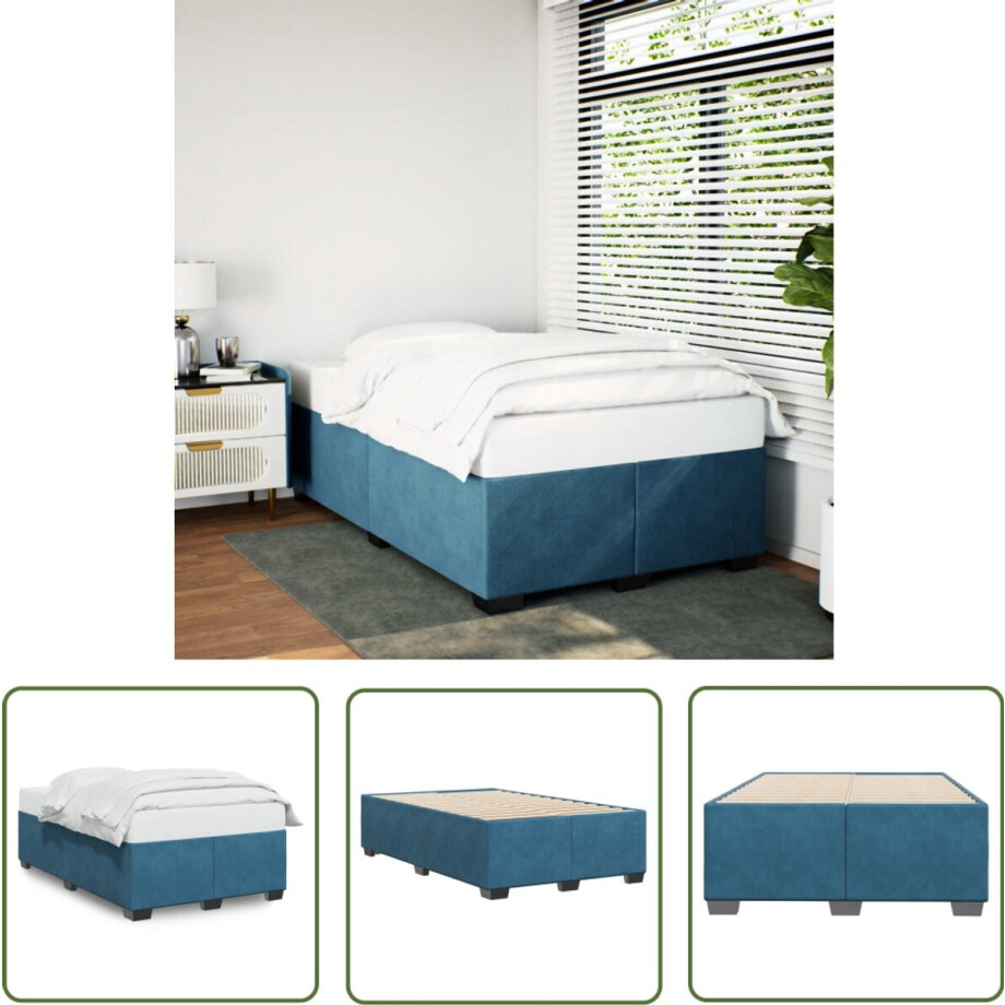 vidaXL Fluweel Bed - Bed Frame - Bedframe fluweel blauw 120x200 cm - Blauwdruk Bed - Tweepersoons Bed - Boxspring Bed vidaXL Fluweel Bed - Bed Frame - Bedframe fluweel blauw 120x200 cm - Blauwdruk Bed - Tweepersoons Bed - Boxspring Bed afbeelding 1