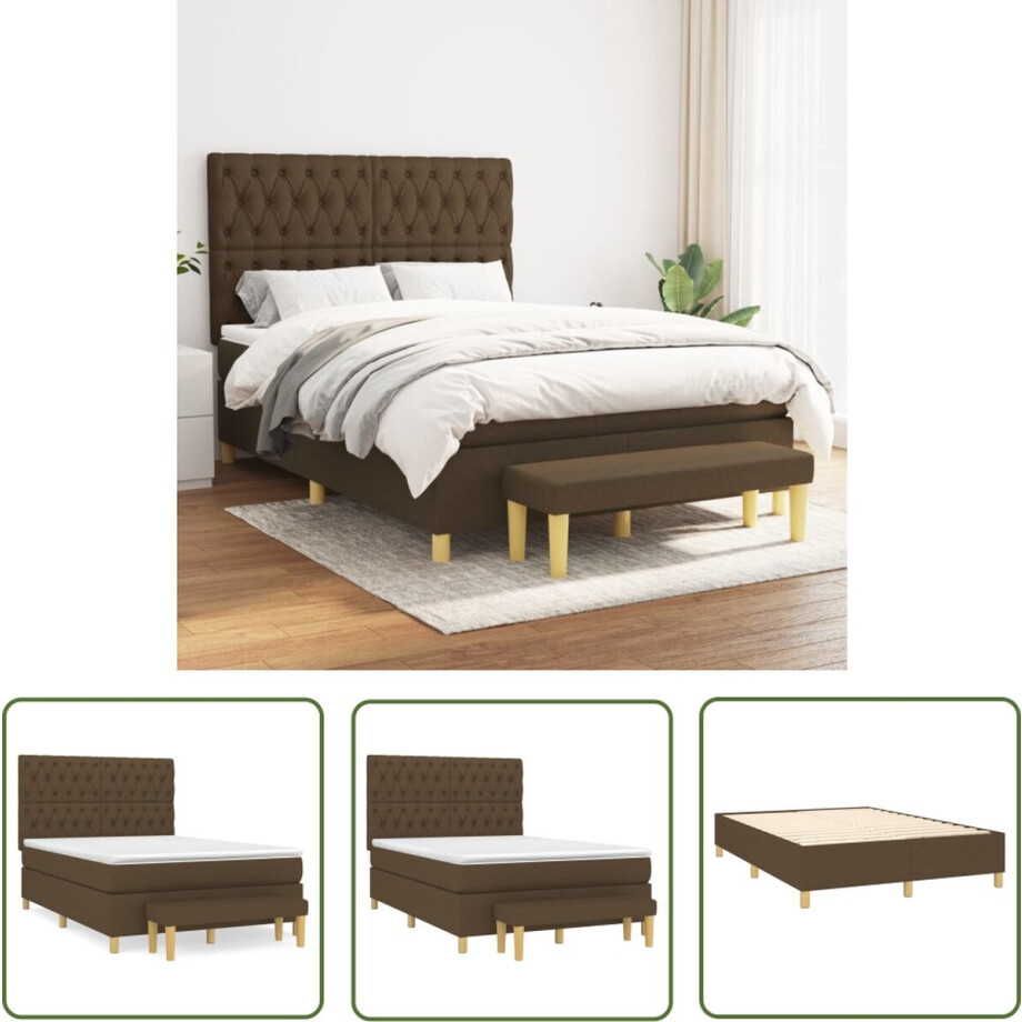 vidaXL Donkere Bruine Bed - Boxspring Bed - Boxspring met matras stof donkerbruin 140x190 cm - Pocketveer Matras - Middenhard Matras - Hoofdbord Met Instelling vidaXL Donkere Bruine Bed - Boxspring Bed - Boxspring met matras stof donkerbruin 140x190 cm - Pocketveer Matras - Middenhard Matras - Hoofdbord Met Instelling afbeelding 1