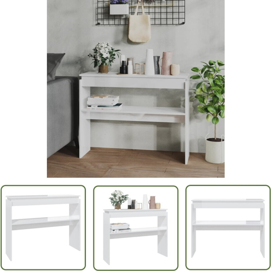 vidaXL Bijzettafel - Consoletafel - Wandtafel 102x30x80 cm bewerkt hout hoogglans wit - Wandtafel - Houten Tafel - Witte Tafel afbeelding 1