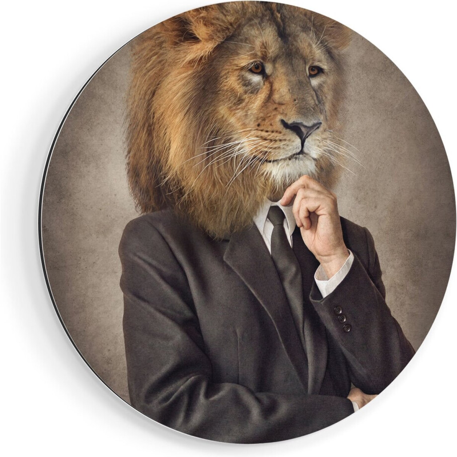 Artaza Dibond Muurcirkel Leeuw In Pak - Leeuwenkop - Ø 70 cm - Wandcirkel - Rond Schilderij - Voor Binnen en Buiten afbeelding 1
