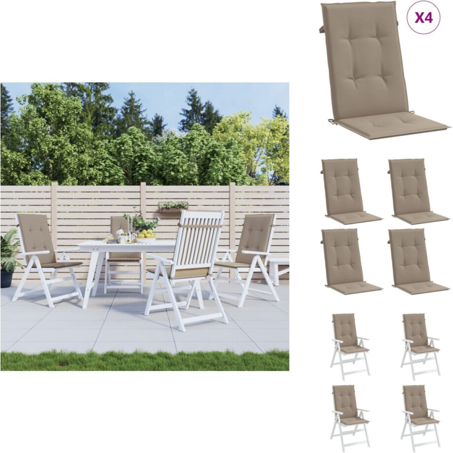 vidaXL Kussen - Kussens - Zitkussen - Stoelkussen - Tuinstoelkussens 4 st hoge rug120x50x3 cm stof taupe vidaXL Kussen - Kussens - Zitkussen - Stoelkussen - Tuinstoelkussens 4 st hoge rug120x50x3 cm stof taupe afbeelding 1