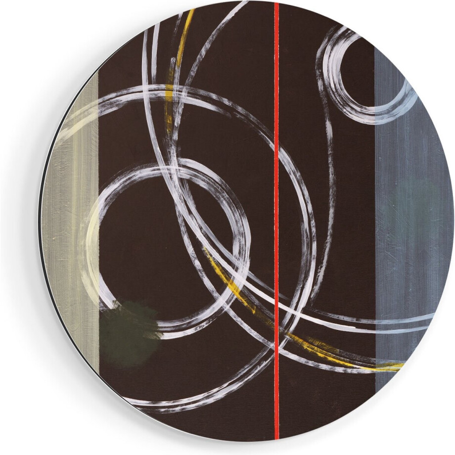 Artaza Dibond Muurcirkel Abstracte Cirkels met een Rode Lijn - Ø 50 cm - Klein - Wandcirkel - Rond Schilderij - Voor Binnen en Buiten afbeelding 1