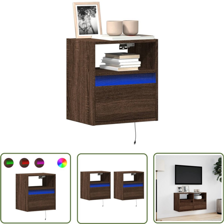 vidaXL Tv Meubel - Tv Kast - Tv-wandmeubels met LED 2 st 41x31x45 cm bruin eikenkleurig - Wandmontage - Led Verlichting - Bruine Eiken Kleur afbeelding 1