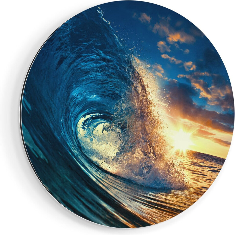 Artaza Dibond Muurcirkel Golfen bij Zonsondergang - Ø 70 cm - Wandcirkel - Rond Schilderij - Voor Binnen en Buiten afbeelding 1