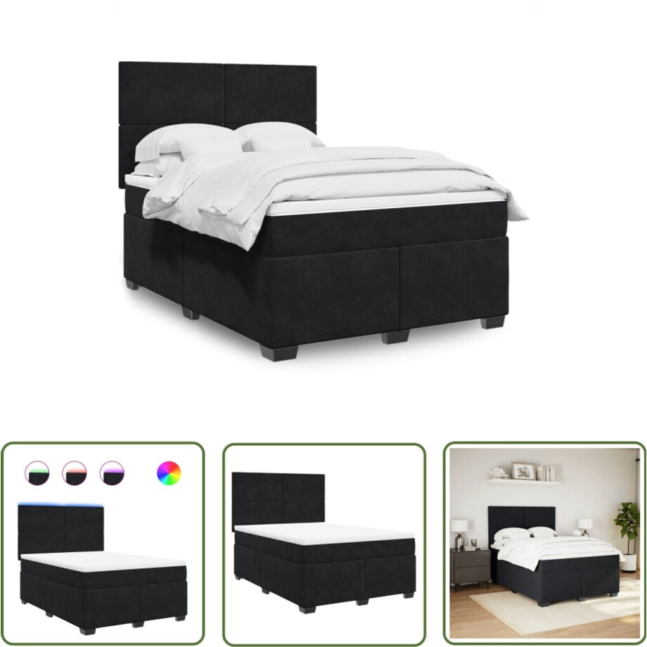 vidaXL Boxspring - Fluweel - 140x190 cm - Inclusief LED Boxspringbed - Fluweel Bed - Pocketveringmatras - Led Verlichting - Elektrisch Hoofdbord afbeelding 1