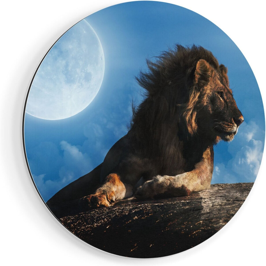 Artaza Dibond Muurcirkel Leeuw Tijdens Volle Maan - Ø 90 cm - Groot - Wandcirkel - Rond Schilderij - Voor Binnen en Buiten Artaza Dibond Muurcirkel Leeuw Tijdens Volle Maan - Ø 90 cm - Groot - Wandcirkel - Rond Schilderij - Voor Binnen en Buiten afbeelding 1