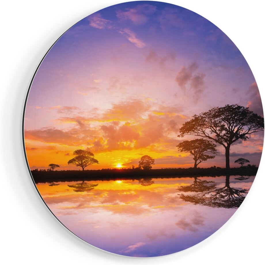 Artaza Dibond Muurcirkel Silhouet Van Bomen Tijdens Zonsondergang - Ø 50 cm - Klein - Wandcirkel - Rond Schilderij - Voor Binnen en Buiten Artaza Dibond Muurcirkel Silhouet Van Bomen Tijdens Zonsondergang - Ø 50 cm - Klein - Wandcirkel - Rond Schilderij - Voor Binnen en Buiten afbeelding 1