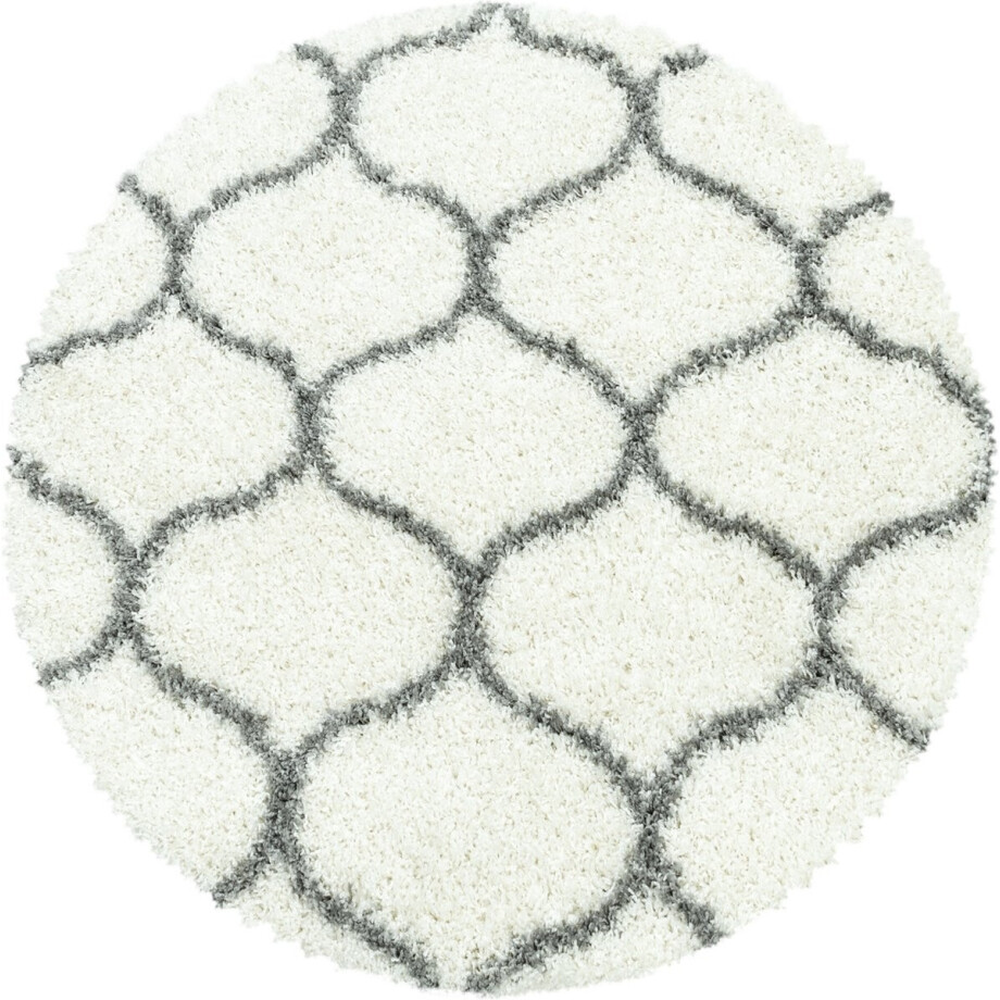 Flycarpets Azure Rond Vloerkleed Berber Motief - Crème / Grijs - Hoogpolig - Woonkamer - 160x160 cm afbeelding 1