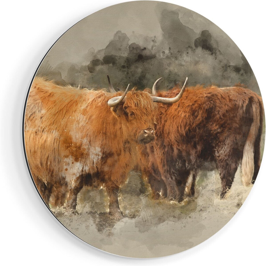 Artaza Dibond Muurcirkel Twee Schotse Hooglander Koeien - Abstract - Ø 80 cm - Groot - Wandcirkel - Rond Schilderij - Voor Binnen en Buiten Artaza Dibond Muurcirkel Twee Schotse Hooglander Koeien - Abstract - Ø 80 cm - Groot - Wandcirkel - Rond Schilderij - Voor Binnen en Buiten afbeelding 1
