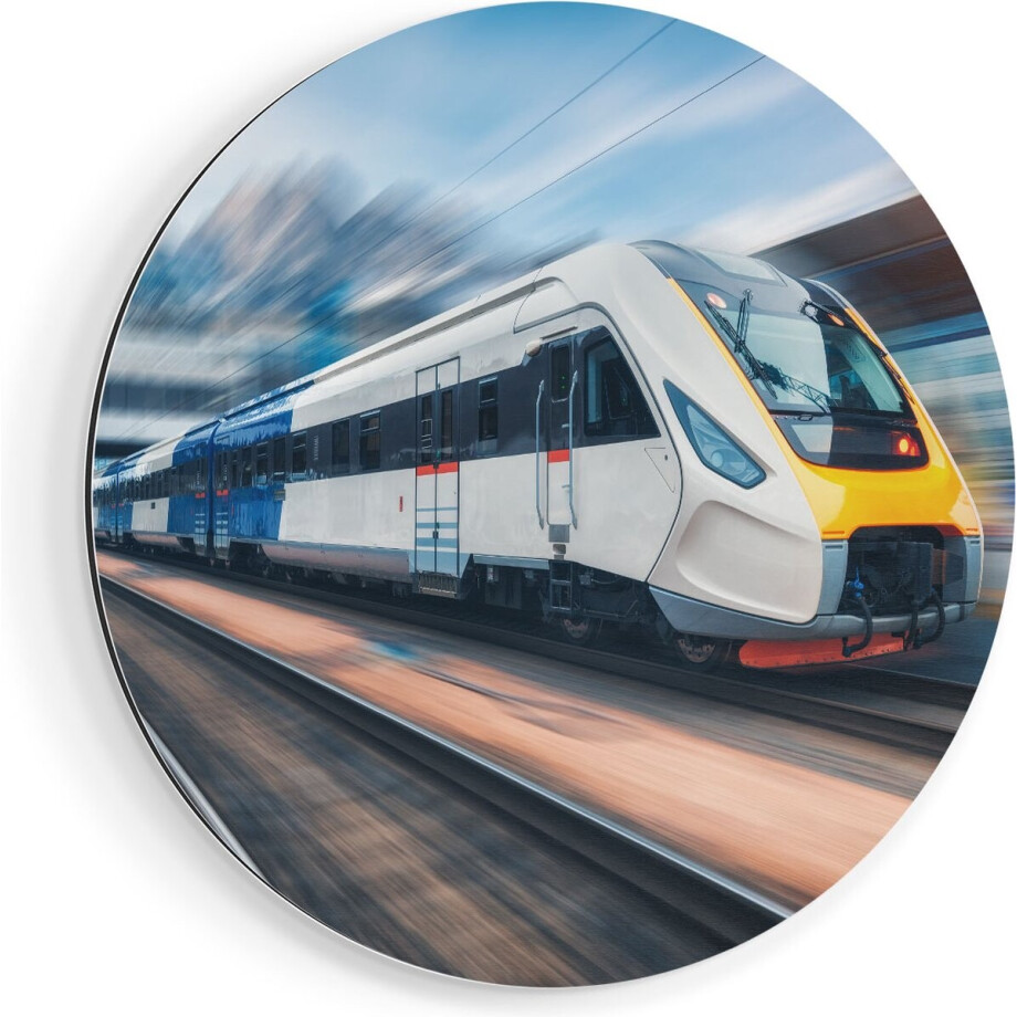 Artaza Dibond Muurcirkel Trein bij het Station - Ø 50 cm - Klein - Wandcirkel - Rond Schilderij - Voor Binnen en Buiten Artaza Dibond Muurcirkel Trein bij het Station - Ø 50 cm - Klein - Wandcirkel - Rond Schilderij - Voor Binnen en Buiten afbeelding 1
