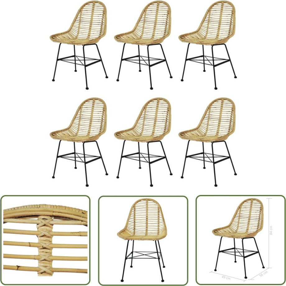 The Living Store Eetkamerstoelen Koloniale Stijl - 49x56x84 cm - Natuurlijke Rattan Zitting afbeelding 1