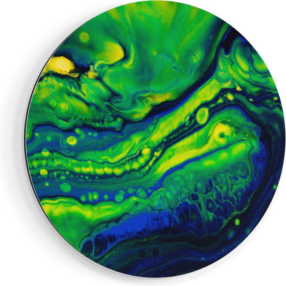 Artaza Dibond Muurcirkel Abstracte Kunst Blauw met Groen - Ø 90 cm - Groot - Wandcirkel - Rond Schilderij - Voor Binnen en Buiten afbeelding 1