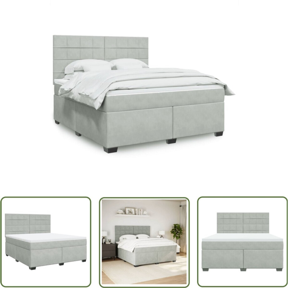 vidaXL Boxspringbed - Boxspring - Boxspring met matras fluweel lichtgrijs 180x200 cm - Slaapcomfort - Matras - Pocketveringmatras vidaXL Boxspringbed - Boxspring - Boxspring met matras fluweel lichtgrijs 180x200 cm - Slaapcomfort - Matras - Pocketveringmatras afbeelding 1