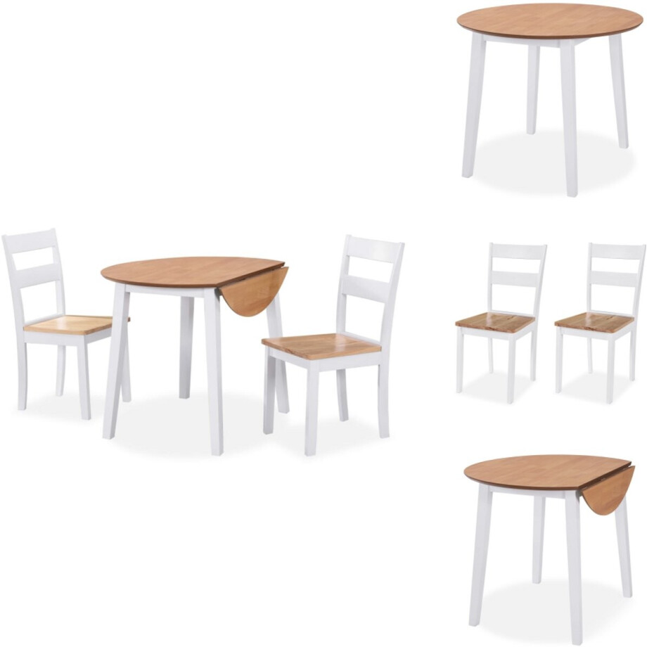 vidaXL Eetkamerset - Eetkamersets - Eetkamer Set - Eetkamer - Eetkamerset MDF en rubberwood wit 3-delig afbeelding 1