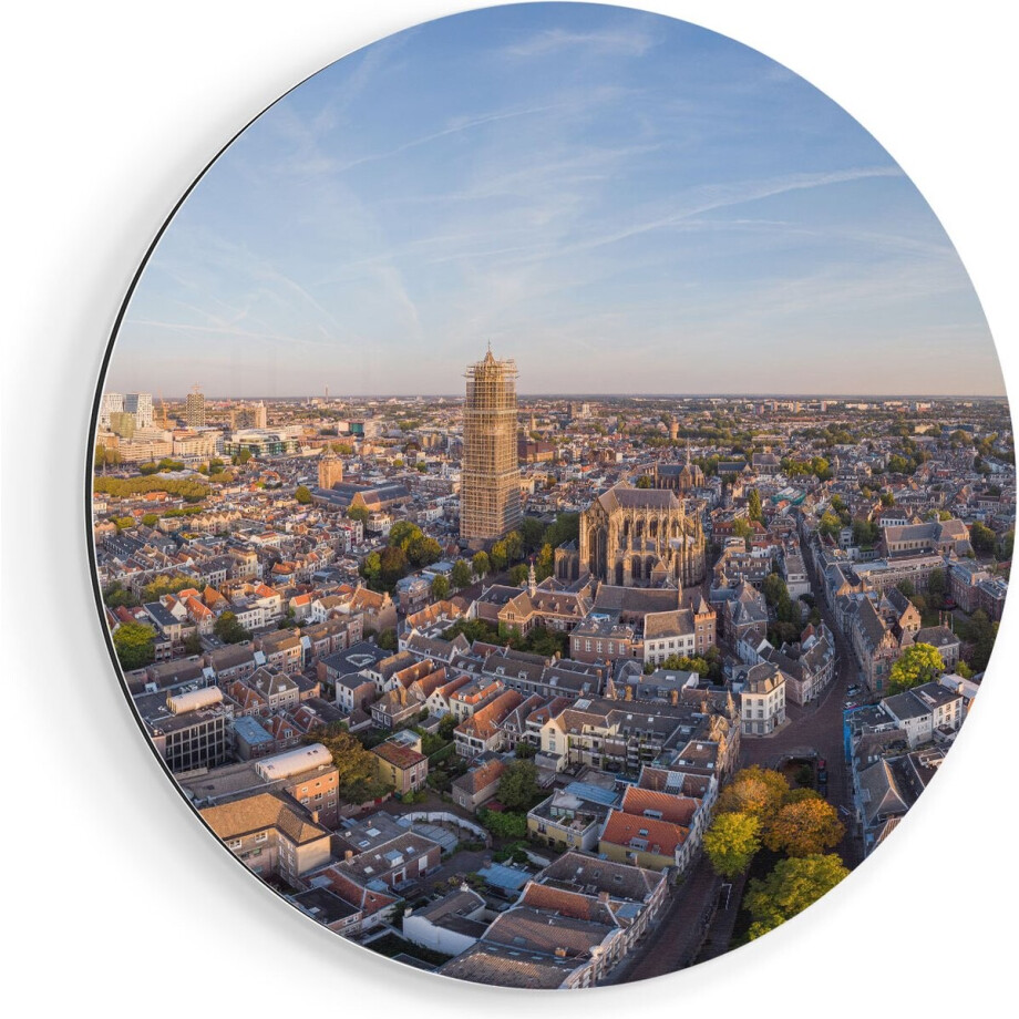 Artaza Dibond Muurcirkel Utrecht Vanuit De Lucht - Ø 60 cm - Wandcirkel - Rond Schilderij - Voor Binnen en Buiten afbeelding 1
