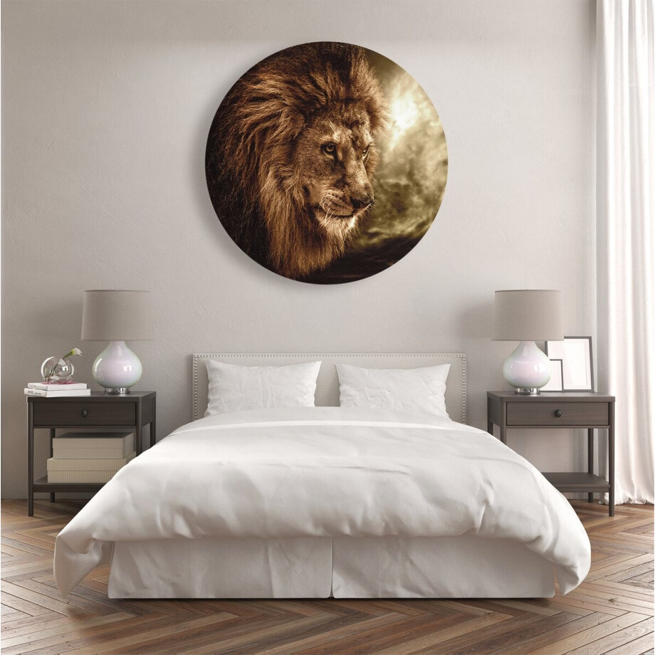 Artaza Forex Muurcirkel Leeuw - Leeuwenkop - 90x90 cm - Groot - Wandcirkel - Rond Schilderij - Muurdecoratie Cirkel afbeelding 1