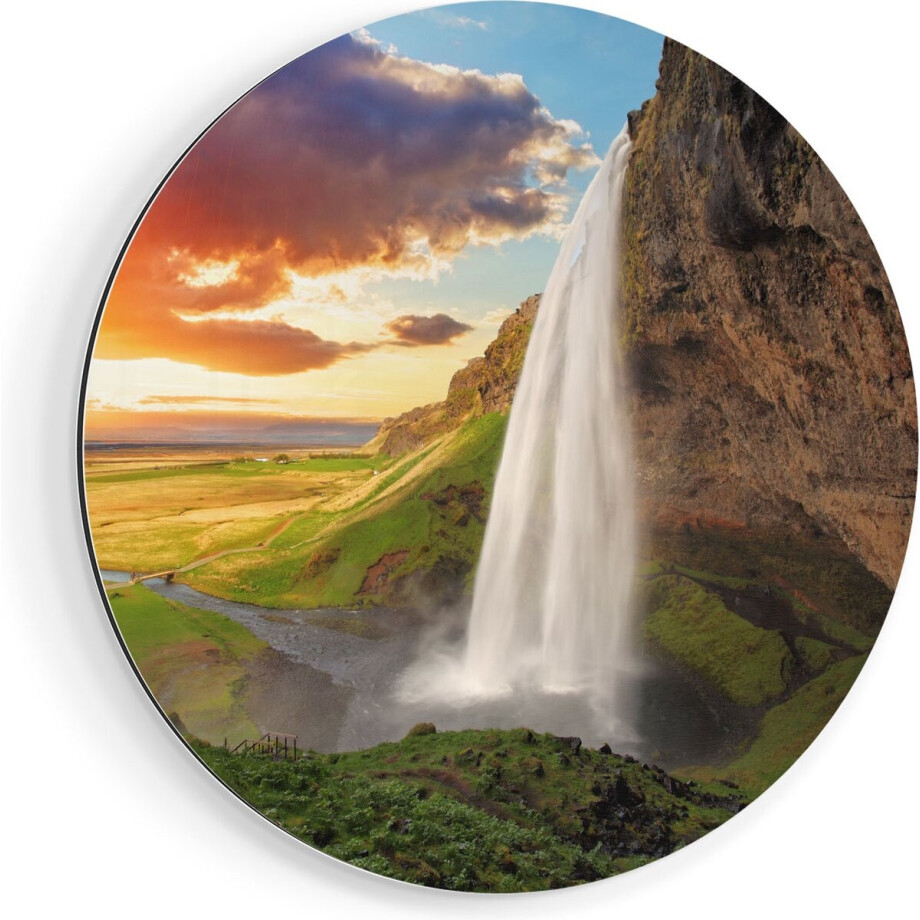 Artaza Dibond Muurcirkel Waterval In IJsland Met Zonsondergang - Ø 70 cm - Wandcirkel - Rond Schilderij - Voor Binnen en Buiten Artaza Dibond Muurcirkel Waterval In IJsland Met Zonsondergang - Ø 70 cm - Wandcirkel - Rond Schilderij - Voor Binnen en Buiten afbeelding 1