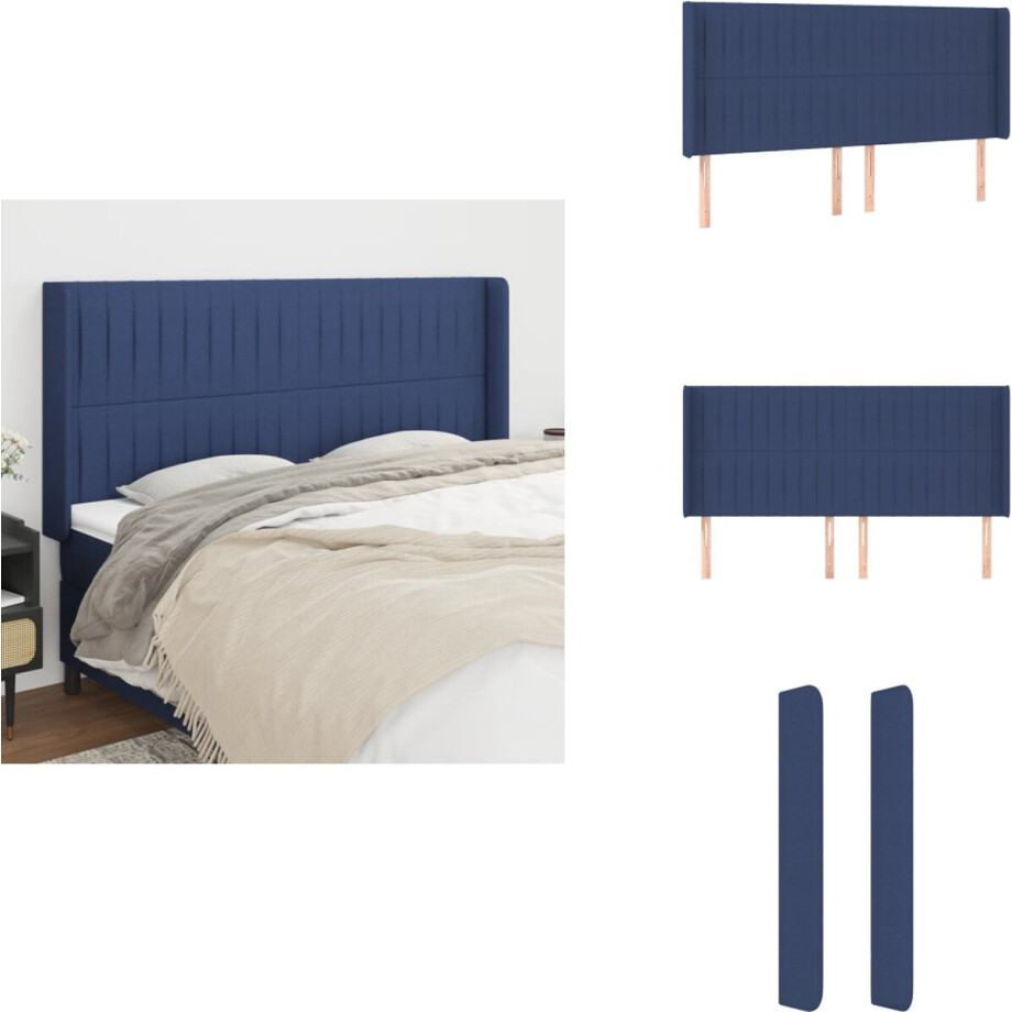 vidaXL Hoofdbord - Hoofdborden - Hoofdeinde - Houten Hoofdbord - Hoofdbord met randen 183x16x118/128 cm stof blauw afbeelding 1