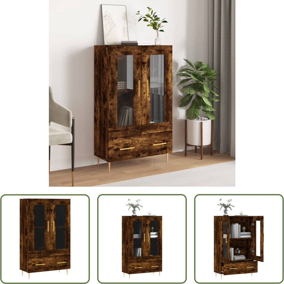The Living Store Hoge kast - Buffetkast - 69.5 x 31 x 115 cm - Gerookt eiken The Living Store Hoge kast - Buffetkast - 69.5 x 31 x 115 cm - Gerookt eiken afbeelding 1